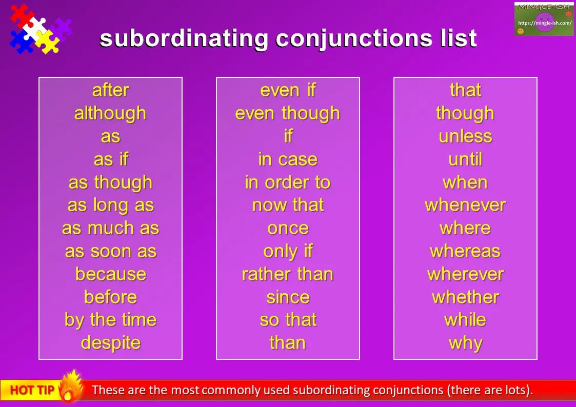 Subordinating Conjunctions RULES IN GRAMMAR Mingle ish