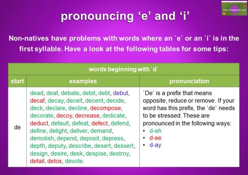 pronouncing ‘e’ and ‘i’ - words beginning with d