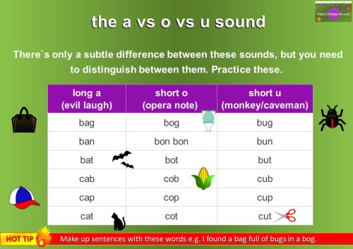 vowel pronunciation - a vs o vs u