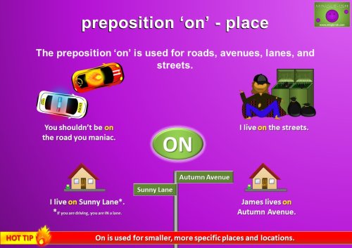 preposition of place on