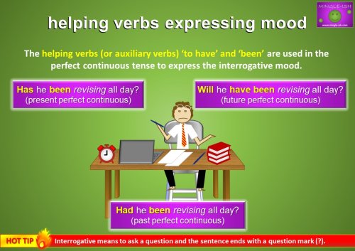 helping verbs expressing mood - perfect continuous tense
