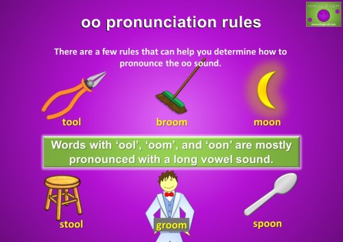 oo pronunciation rules - words ending in oo,l, oom, and oon.
