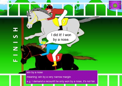 Common body idioms NOSE in English - win by a nose meaning