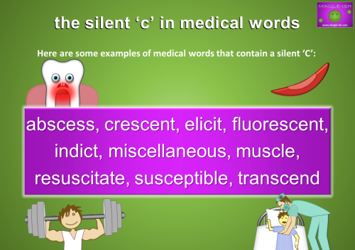 Examples of Medical Words with Silent 'C' - Educational Graphic