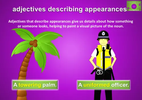 A towering palm tree on the left and a uniformed police officer on the right.