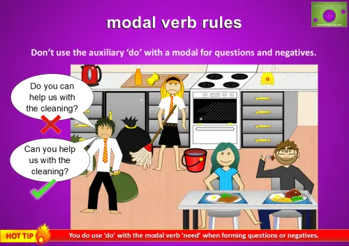 Don’t use the auxiliary ‘do’ with a modal for questions and negatives. Do you can help us with the cleaning? is wrong. Can you help us with the cleaning? Is right.