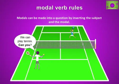 Modals can be made into a question by inverting the subject and the modal. For example - We can play tennis. Can you?