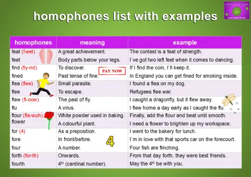 ks2 homophones list with meaning and example