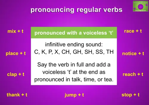 ed pronunciation rule for regular verbs - voiceless t