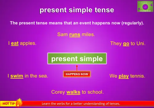 present simple tense examples with highlighted verbs in simple sentences