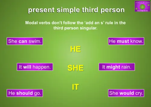 present simple third person singular modal verbs rules