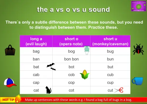 vowel pronunciation - a vs o vs u