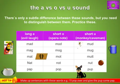 vowel pronunciation - a vs o vs u