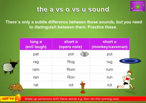 vowel pronunciation - a vs o vs u