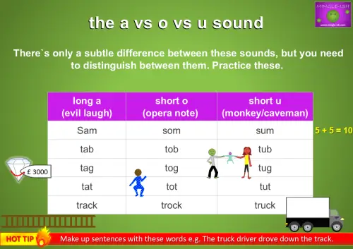 vowel pronunciation - a vs o vs u