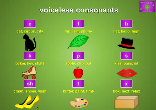 list of voiceless consonant with examples.