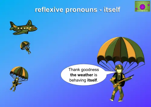 reflexive pronoun examples - itself. Thank goodness the weather is behaving itself.