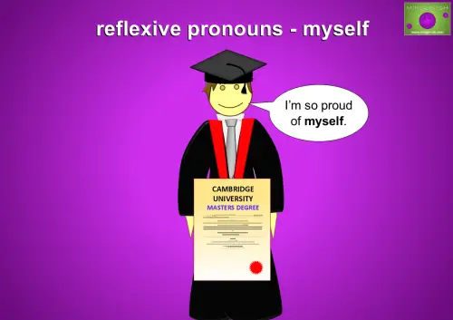 reflexive pronoun examples - myself. I’m so proud of myself.