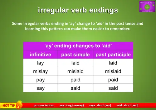 irregular verb ending patterns - ay to aid