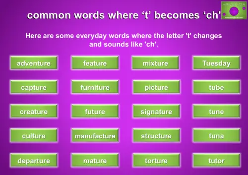list of common words where ‘t’ becomes ‘ch'