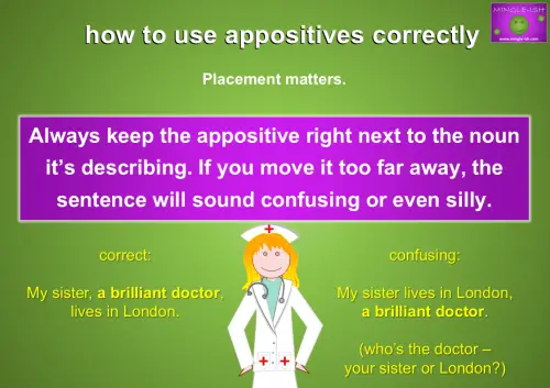 how to use appositives correctly - placement matters.