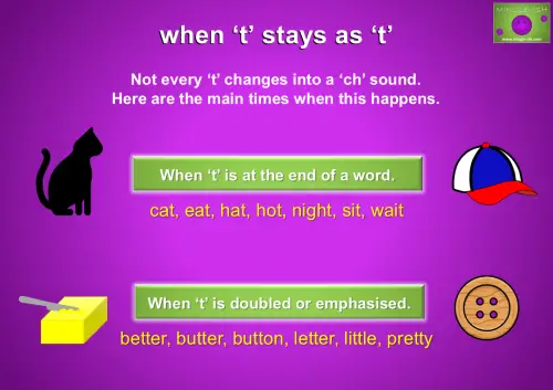 Pronunciation chart titled “when ‘t’ stays as ‘t’.”
