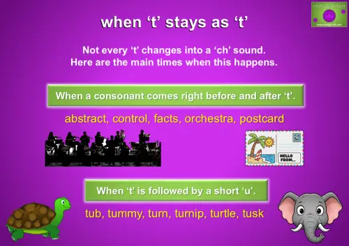 Pronunciation chart titled “when ‘t’ stays as ‘t’.”