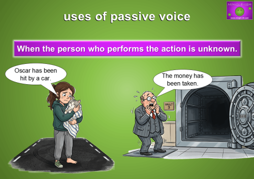 Passive voice when the agent is unknown with example sentence