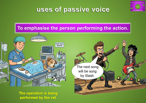 Passive voice used to emphasise the person performing the action with example sentence