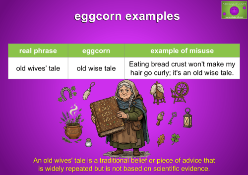 Old wives' tale meaning and eggcorn old wise tale example