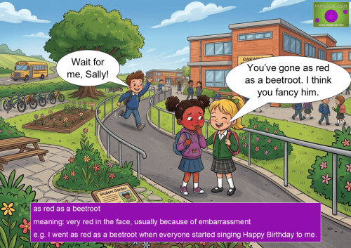 Schoolgirl blushing as her friend says she has gone as red as a beetroot