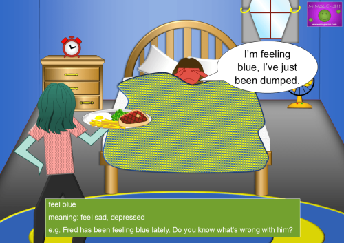 Person feeling blue in bed while someone tries to cheer them up