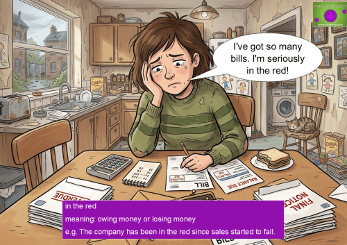 Woman surrounded by credit card bills and worried about being in the red