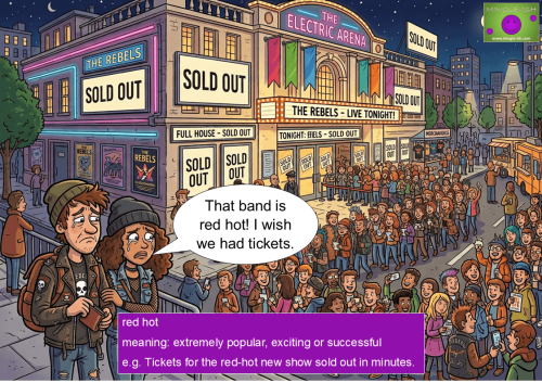 Fans queuing outside a sold-out concert for a red-hot band