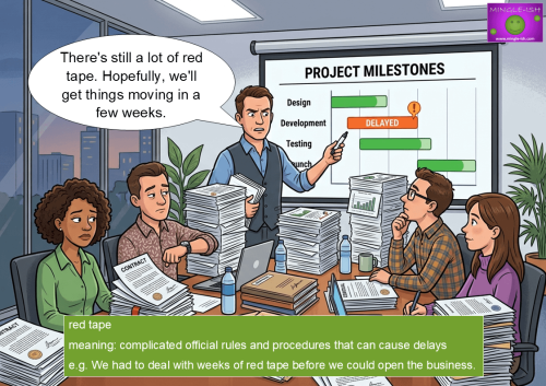 Project manager discussing delays caused by red tape with his team
