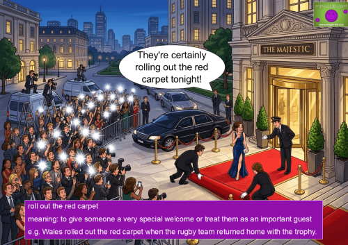 Celebrity receiving a red-carpet welcome outside a luxury hotel